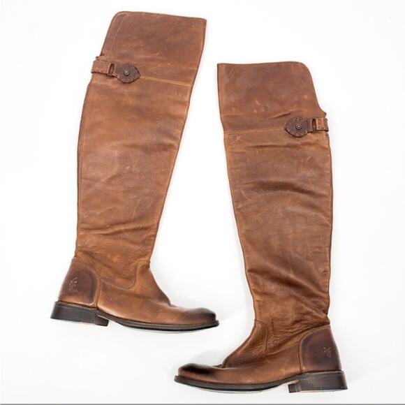 Frye Shirley Over The Knee Riding Foldover Boots distressed Leather Brown 5.5 - Picture 1 of 8